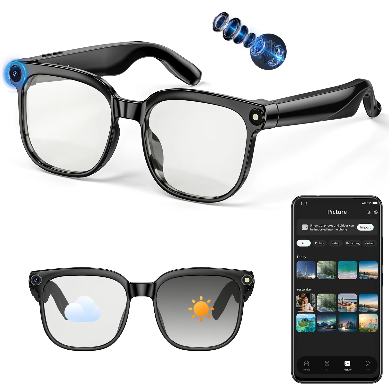 Smart camera glasses, 8-megapixel HD video recording - Image 9