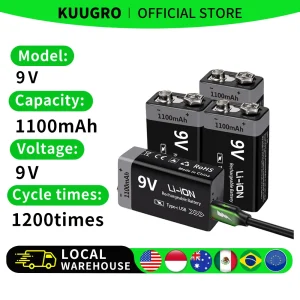 Kuugro USB 9V Rechargeable Battery 1100mAh - Thumbnail Image 2