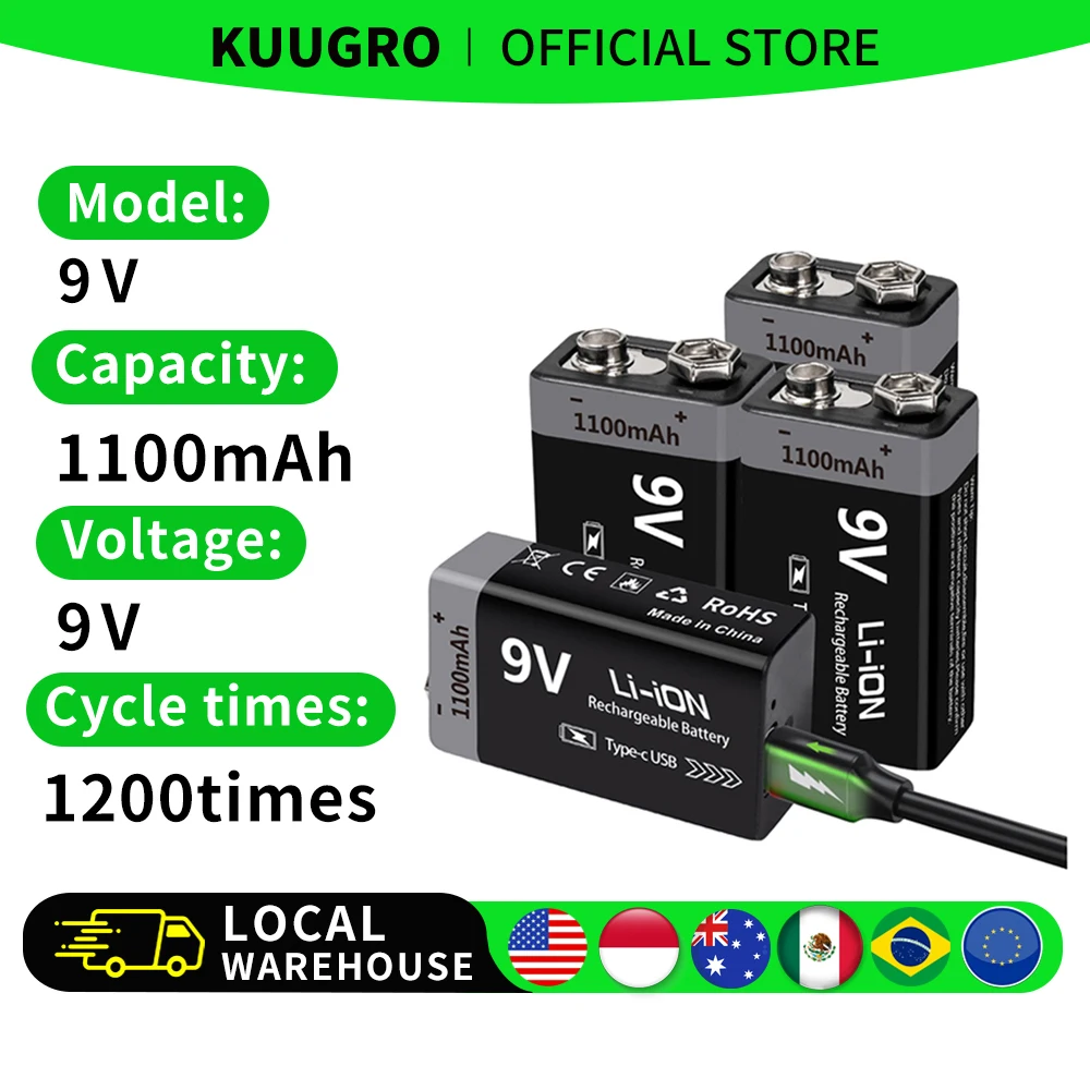 Kuugro USB 9V Rechargeable Battery 1100mAh - Image 2