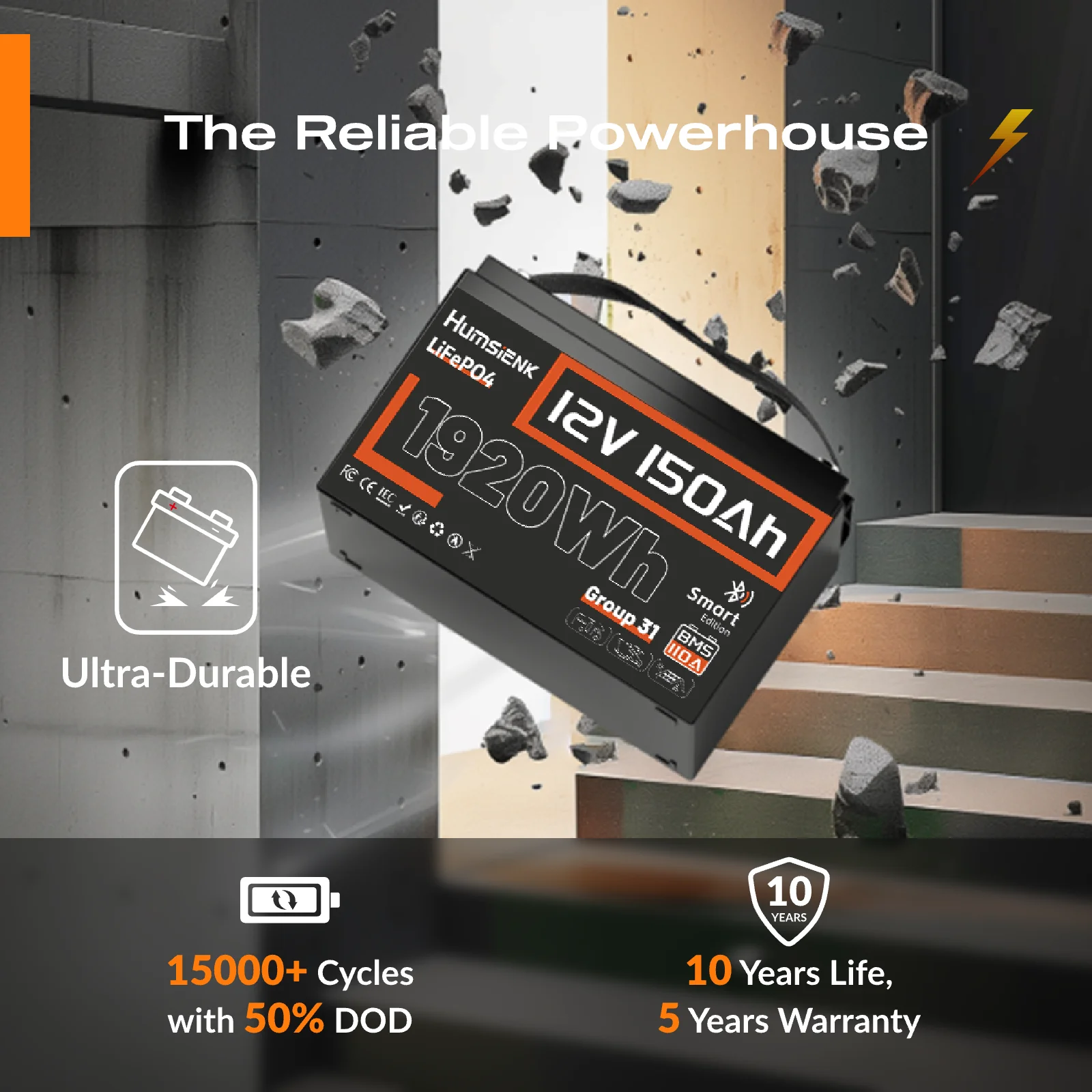 Humsienk 12V 150Ah Bluetooth LiFePO4 Battery - Image 6
