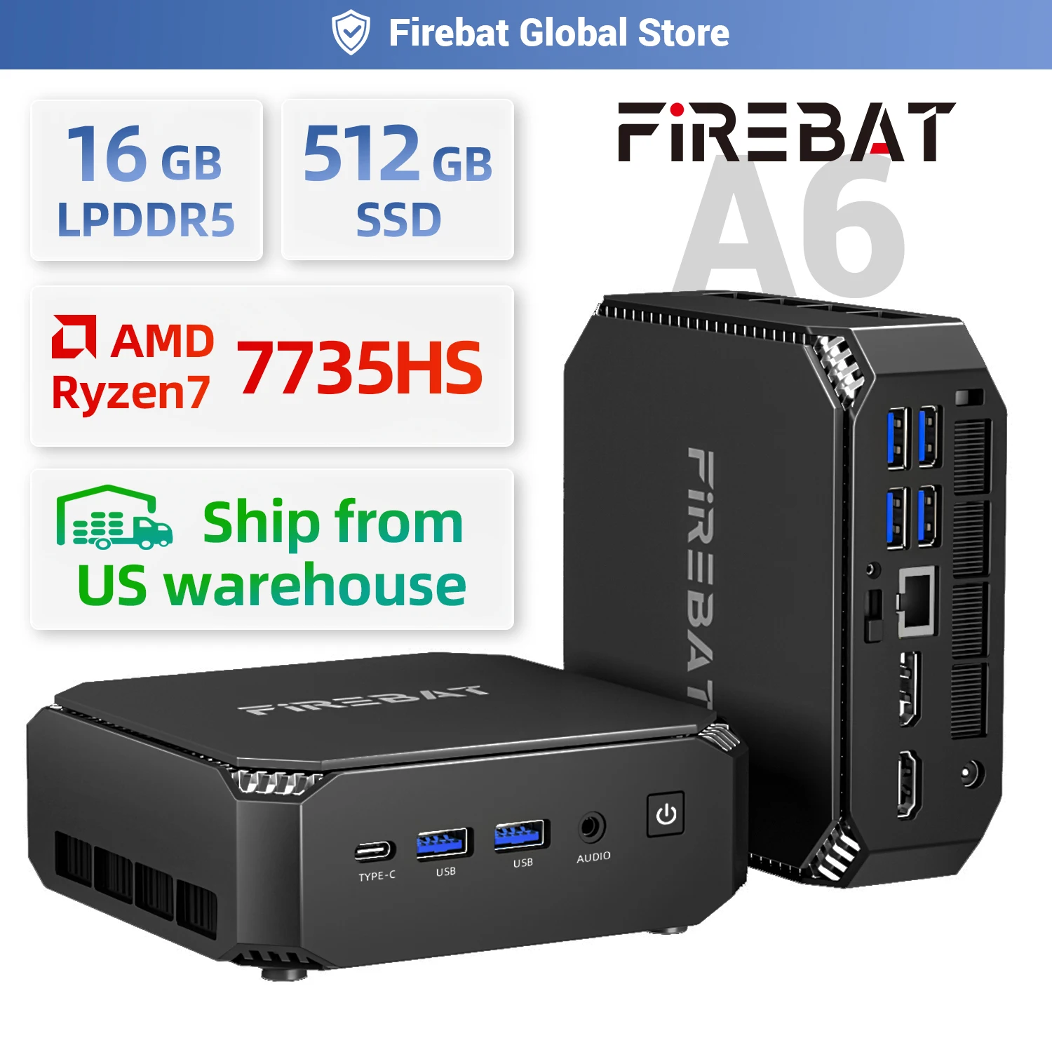 Firebat A6 Mini PC AMD R7 7735HS 8-core 16-thread Computer - Image 1