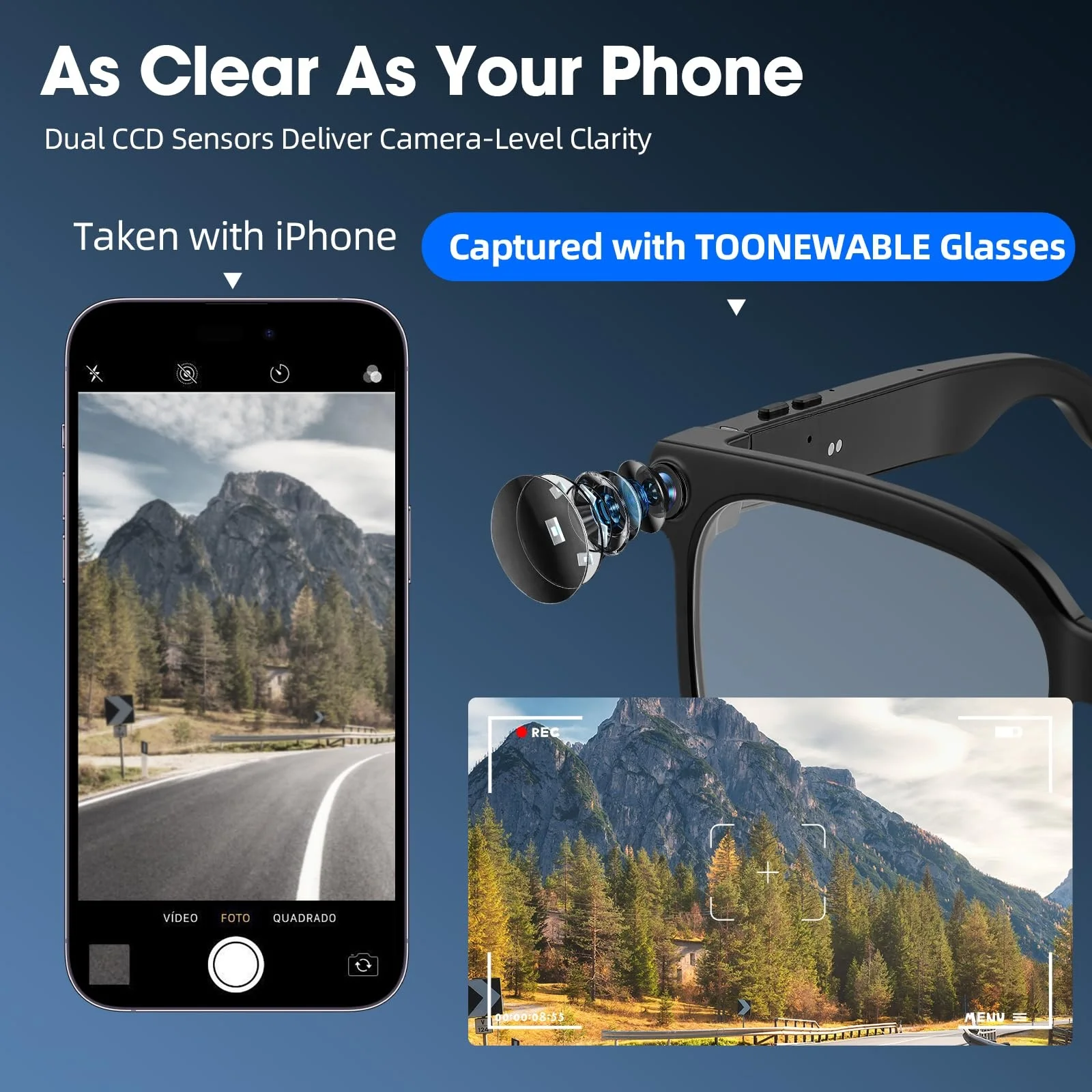 Smart camera glasses, 8-megapixel HD video recording - Image 3