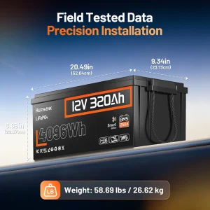 Humsienk 12V 100Ah 150Ah 320Ah 314Ah 640Ah LiFePO4 Rechargeable Lithium Battery - Thumbnail Image 2