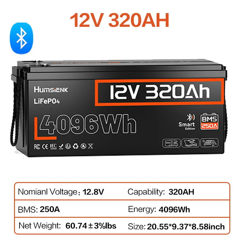 Humsienk 12V 100Ah 150Ah 320Ah 314Ah 640Ah LiFePO4 Rechargeable Lithium Battery - Image 8