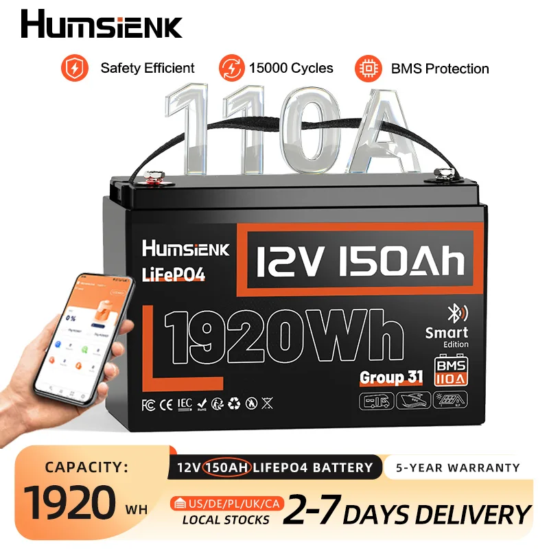 Humsienk 12V 150Ah Bluetooth LiFePO4 Battery - Image 1