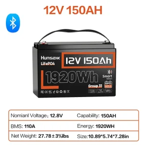 Humsienk 12V 100Ah 150Ah 320Ah 314Ah 640Ah LiFePO4 Rechargeable Lithium Battery - Thumbnail Image 9